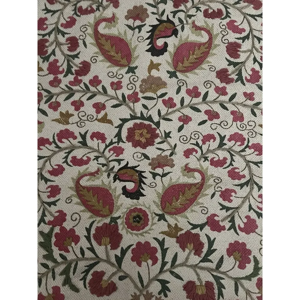 WORLD MARKET Kaza Floral Traditional Embroidered Cotton Handcrafted Area Rug 4x6 - Picture 8 of 11